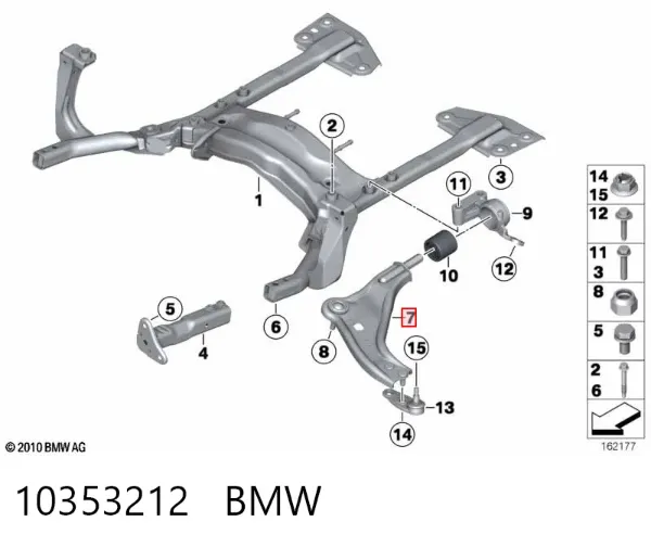 Brazo inferior izquierdo de la suspensión delantera 10353212 BMW