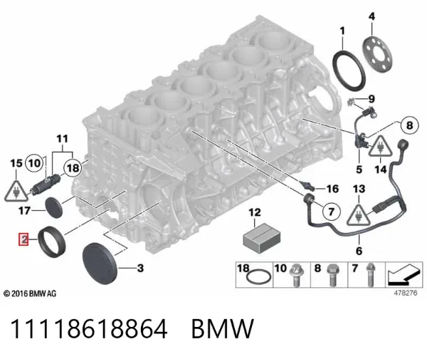 Retén de cigüeñal frontal 11118618864 BMW