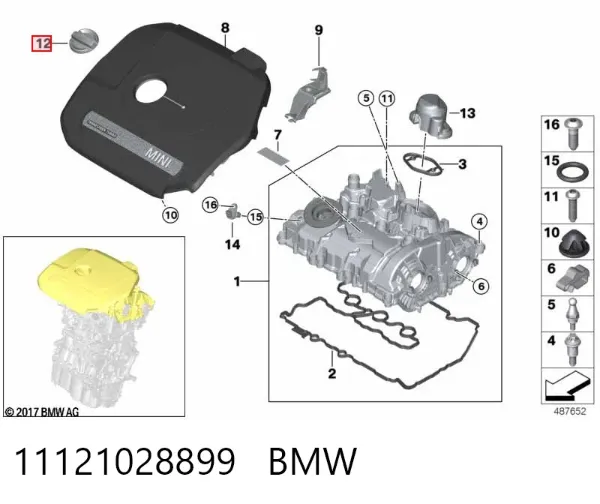 Tapa de aceite de motor 11121028899 BMW