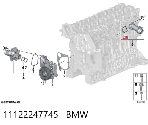 Junta de brida del sistema de refrigeración 11122247745 BMW