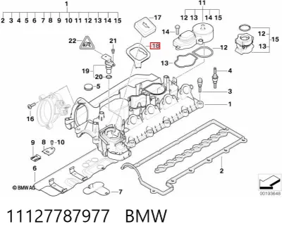 Junta de tapa del tubo de llenado de aceite BMW 11127787977