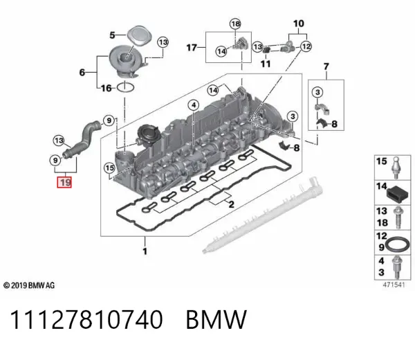 Tubo de ventilación del cárter 11127810740 BMW
