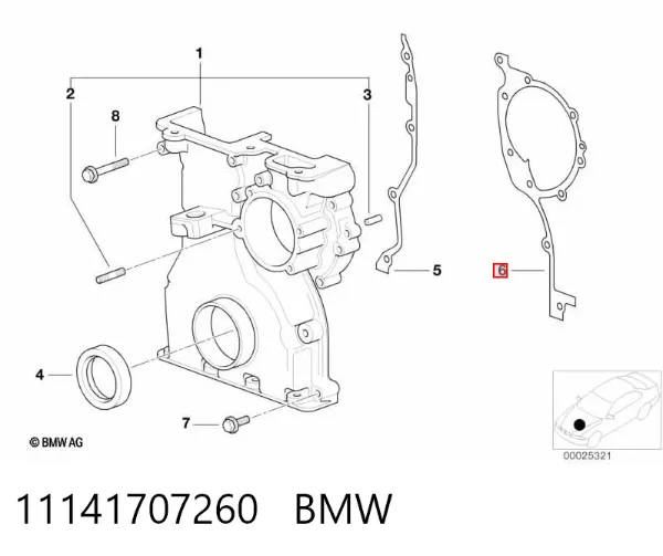 Junta tapa frontal del motor izquierda 11141707260 BMW
