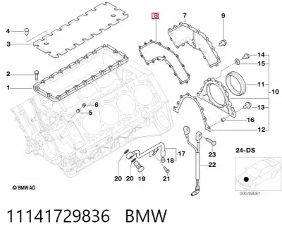 Junta de tapa trasera del bloque de cilindros BMW 11141729836