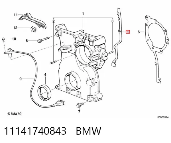 Junta de tapa frontal del motor derecha 11141740843 BMW