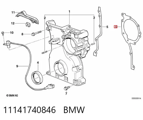 Junta tapa frontal del motor izquierda 11141740846 BMW