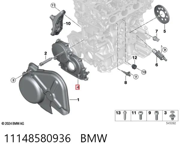Retén de cigüeñal frontal 11148580936 BMW