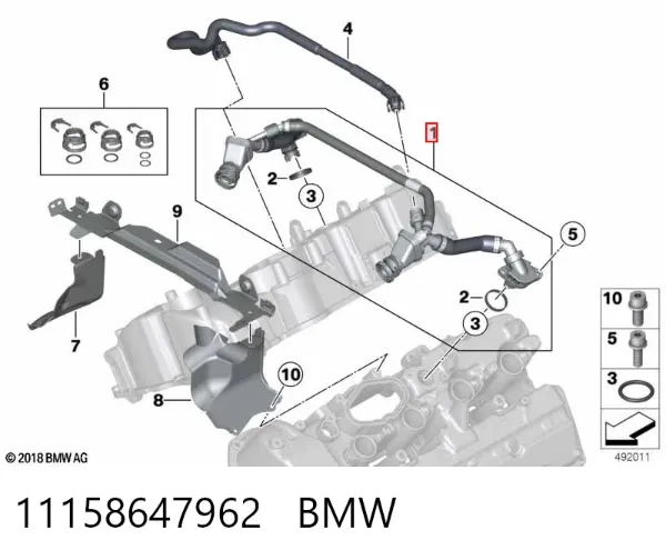 Tubo de ventilación del cárter 11158647962 BMW