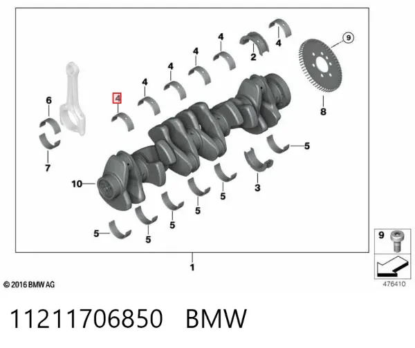 Juego de cojinetes de cigüeñal, cota de reparación (+0,25 mm) 11211706850 BMW