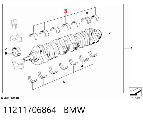 Juego de cojinetes de cigüeñal, cota de reparación (+0,50 mm) 11211706864 BMW