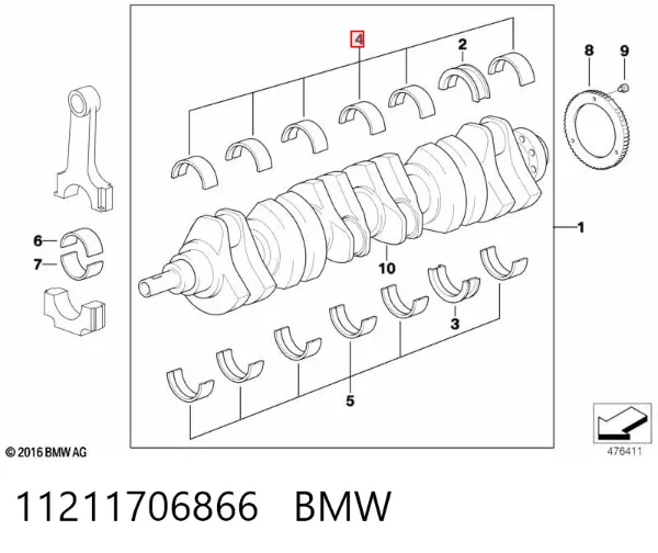Juego de cojinetes de cigüeñal, cota de reparación (+0,50 mm) 11211706866 BMW
