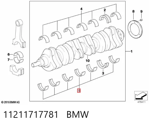 Juego de cojinetes de cigüeñal, cota de reparación (+0,25 mm) 11211717781 BMW