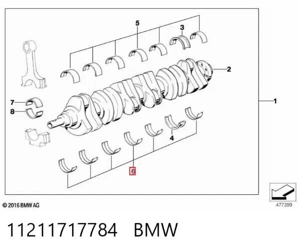 Juego de cojinetes de cigüeñal, cota de reparación (+0,50 mm) 11211717784 BMW