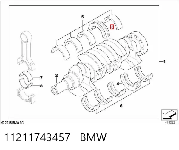 Juego de cojinetes de cigüeñal, cota de reparación (+0,25 mm) 11211743457 BMW