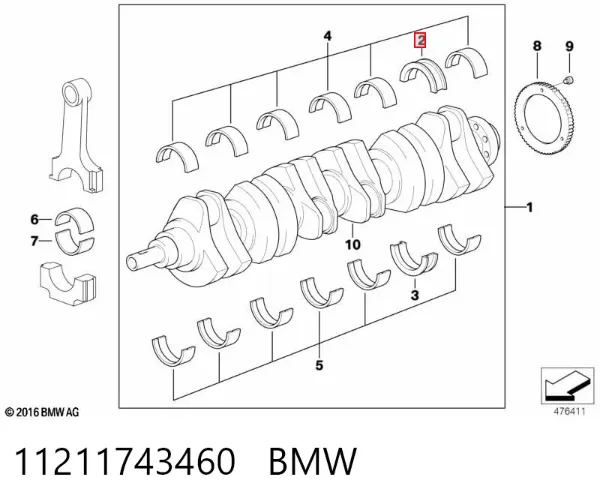 Juego de cojinetes de cigüeñal, cota de reparación (+0,25 mm) 11211743460 BMW