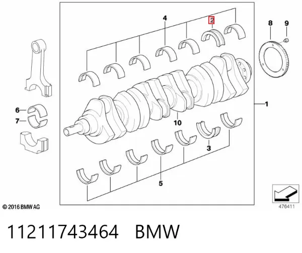 Juego de cojinetes de cigüeñal, estándar, STD 11211743464 BMW
