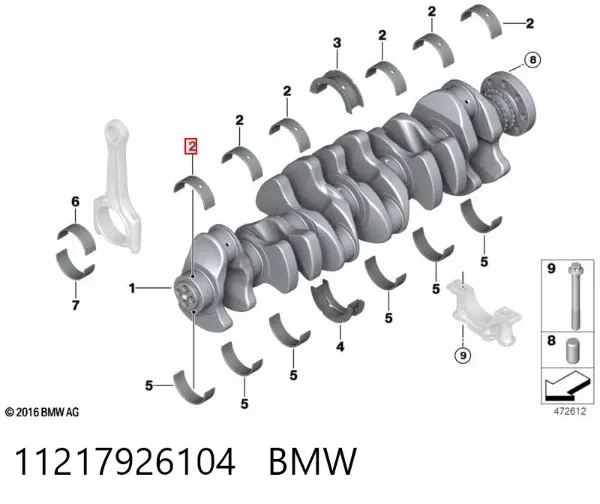 Juego de cojinetes de cigüeñal, cota de reparación (+0,25 mm) 11217926104 BMW