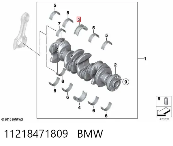Juego de cojinetes de cigüeñal, estándar, STD 11218471809 BMW