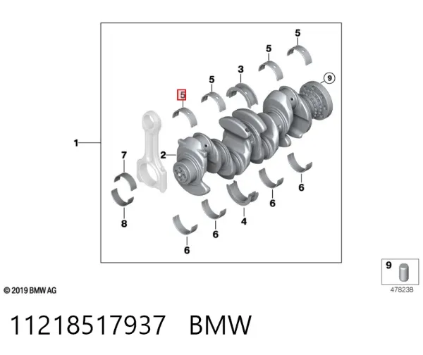 Juego de cojinetes de cigüeñal, cota de reparación (+0,25 mm) 11218517937 BMW