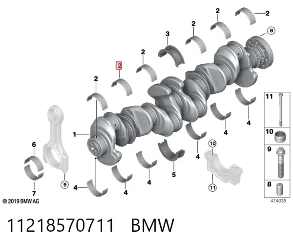 Juego de cojinetes de biela, cota de reparación (+0,25 mm) 11218570711 BMW
