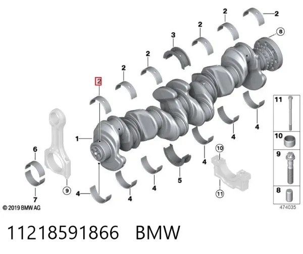 Juego de cojinetes de biela, cota de reparación (+0,25 mm) 11218591866 BMW