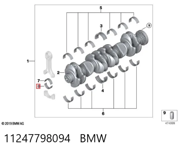 Juego de cojinetes de biela, cota de reparación (+0,25 mm) 11247798094 BMW