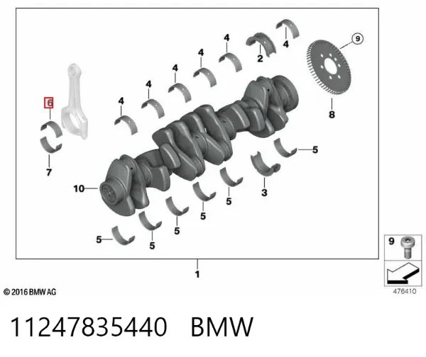 Juego de cojinetes de cigüeñal, cota de reparación (+0,25 mm) 11247835440 BMW