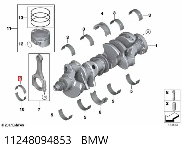 Juego de cojinetes de biela, cota de reparación (+0,25 mm) 11248094853 BMW