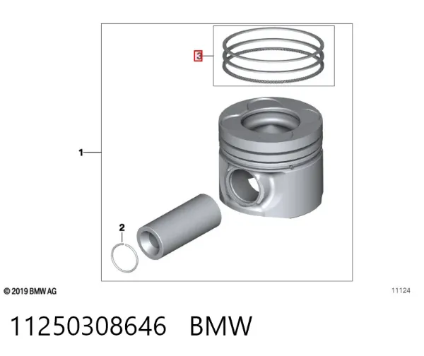 Aros de pistón para 1 cilindro, STD 11250308646 BMW