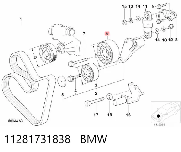 Polea inversión / guía, correa poli V 11281731838 BMW