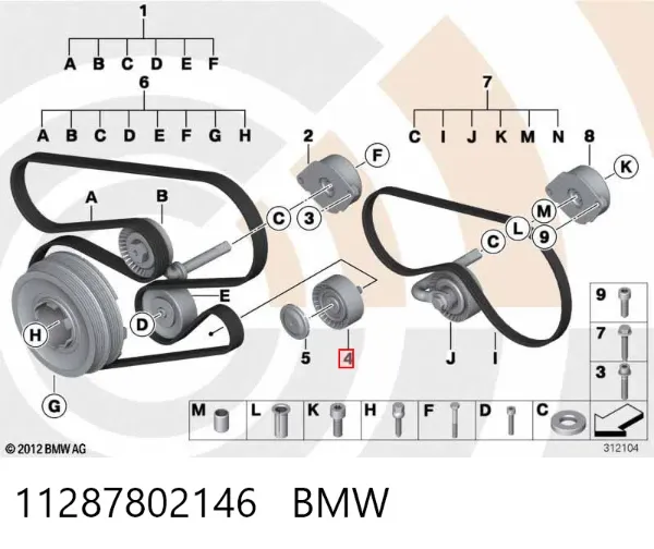 Polea inversión / guía, correa poli V 11287802146 BMW