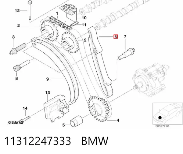 Guía izquierda de cadena de distribución 11312247333 BMW