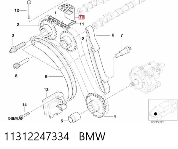 Tensor superior de cadena de distribución 11312247334 BMW