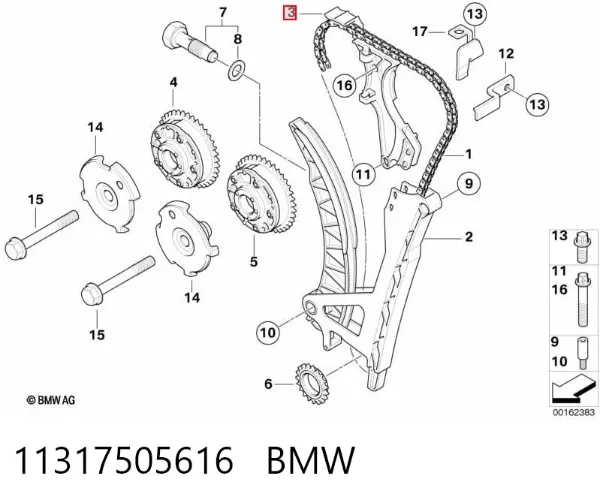 Tensor superior de cadena de distribución 11317505616 BMW