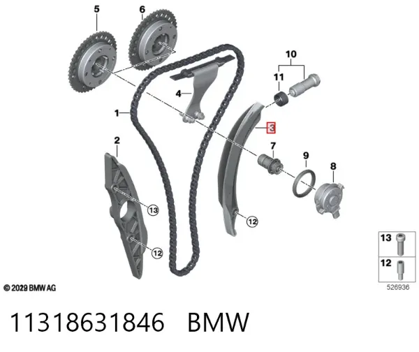 Guía del tensor de la cadena de distribución 11318631846 BMW