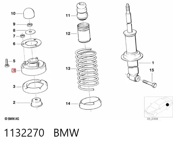 Copela de amortiguador trasero 1132270 BMW