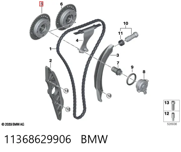 Rueda dentada del árbol de levas de admisión 11368629906 BMW