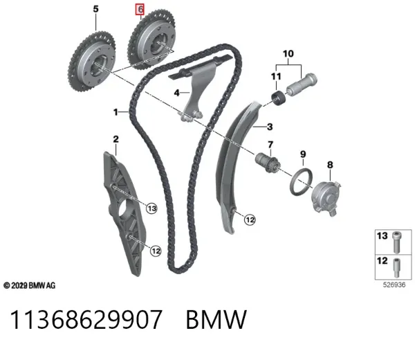 Engranaje del árbol de levas de escape 11368629907 BMW