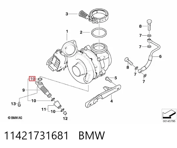Junta (anillo) de la manguera de retorno de refrigeración de la turbina 11421731681 BMW