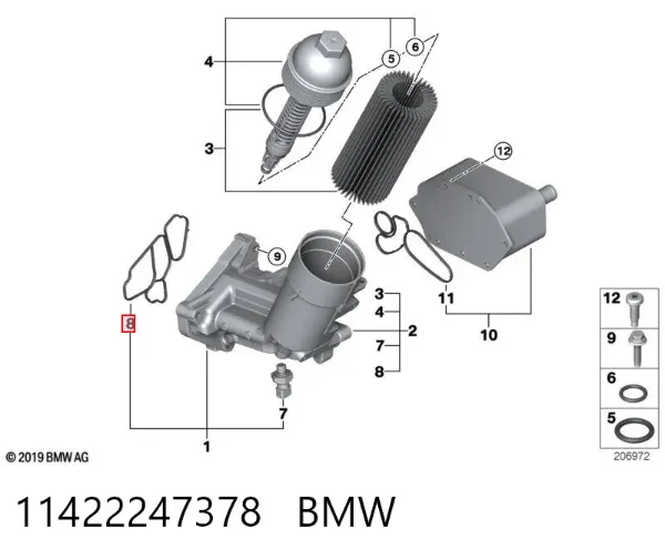 Junta del adaptador del filtro de aceite 11422247378 BMW