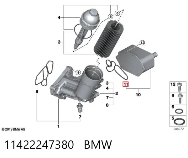 Junta de radiador de aceite 11422247380 BMW