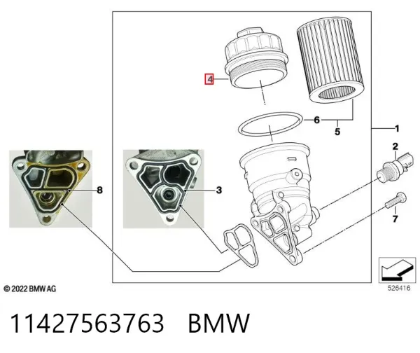 Tapa del filtro de aceite 11427563763 BMW