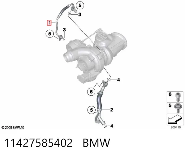 Tubo de suministro de aceite a la turbina 11427585402 BMW