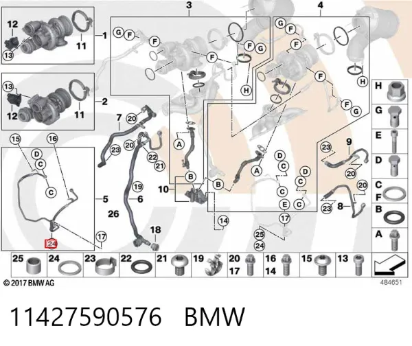 Junta de la manguera de alimentación de aceite al turbocompresor 11427590576 BMW