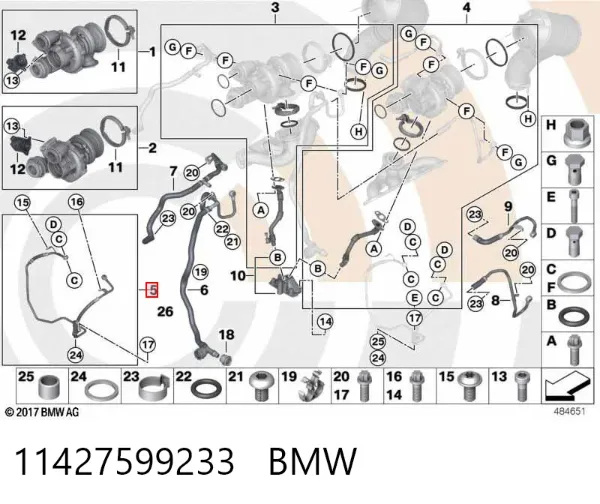 Tubo de suministro de aceite a la turbina 11427599233 BMW