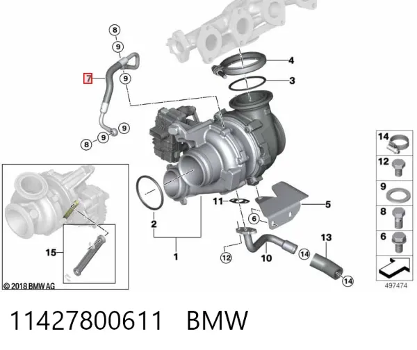 Tubo de suministro de aceite a la turbina 11427800611 BMW