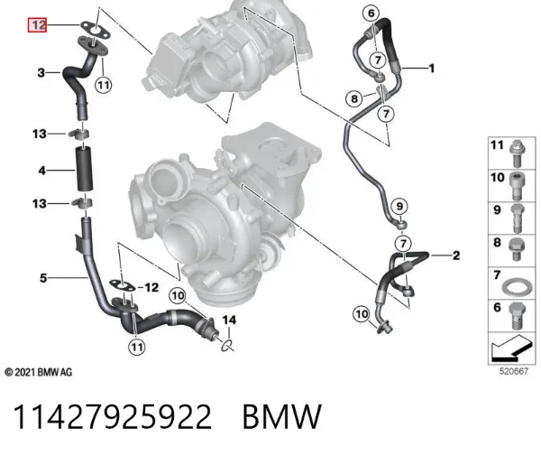 Junta de manguera de drenaje de aceite de turbina 11427925922 BMW