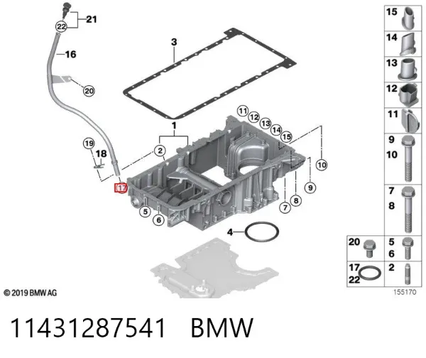 Anillo de sellado de la varilla de aceite 11431287541 BMW