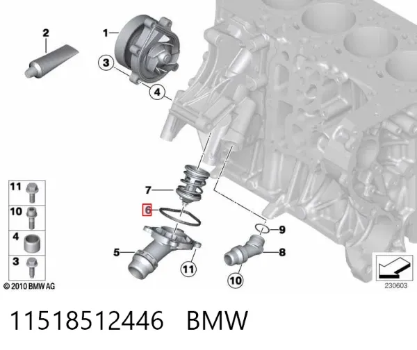 Junta de bomba de agua 11518512446 BMW