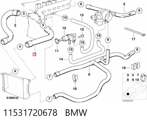 Manguera superior del radiador 11531720678 BMW